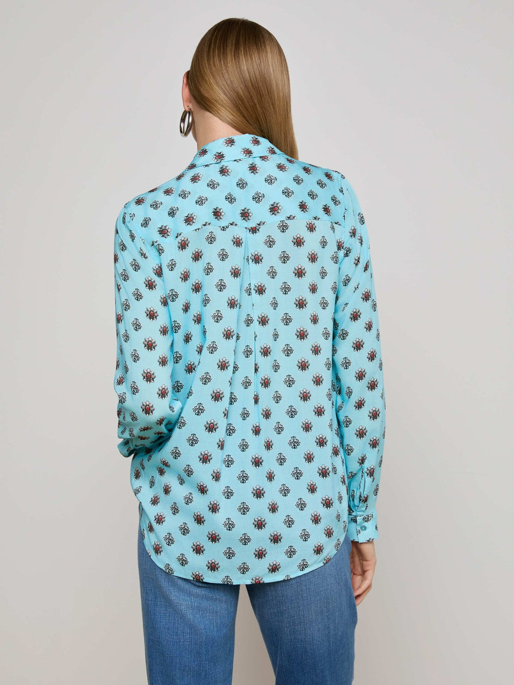 Holly Blouse in Light Turquoise/Coral Stone Foula