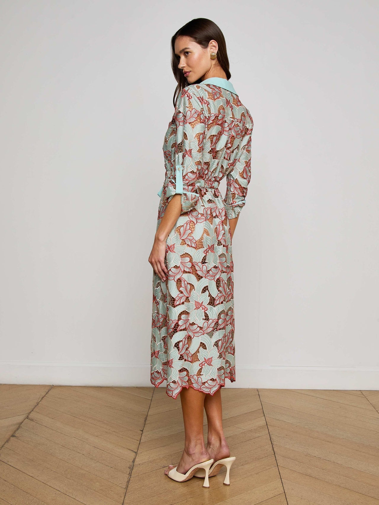 Emilio Lace Shirt Dress in Multi Colored Eyelet