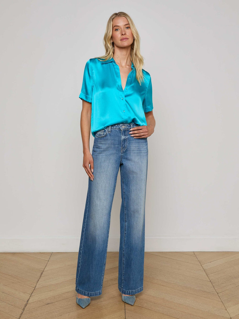 Ellah Silk Blouse in Bright Aqua