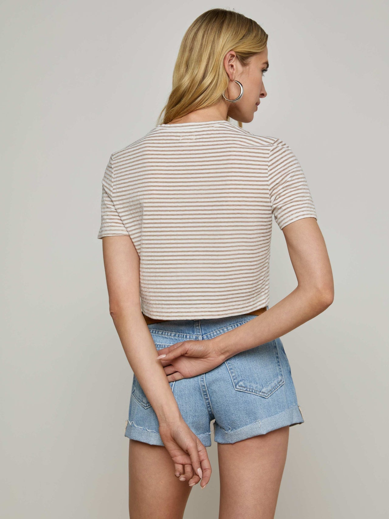Donna Cropped Tee in White/Rye Stripe