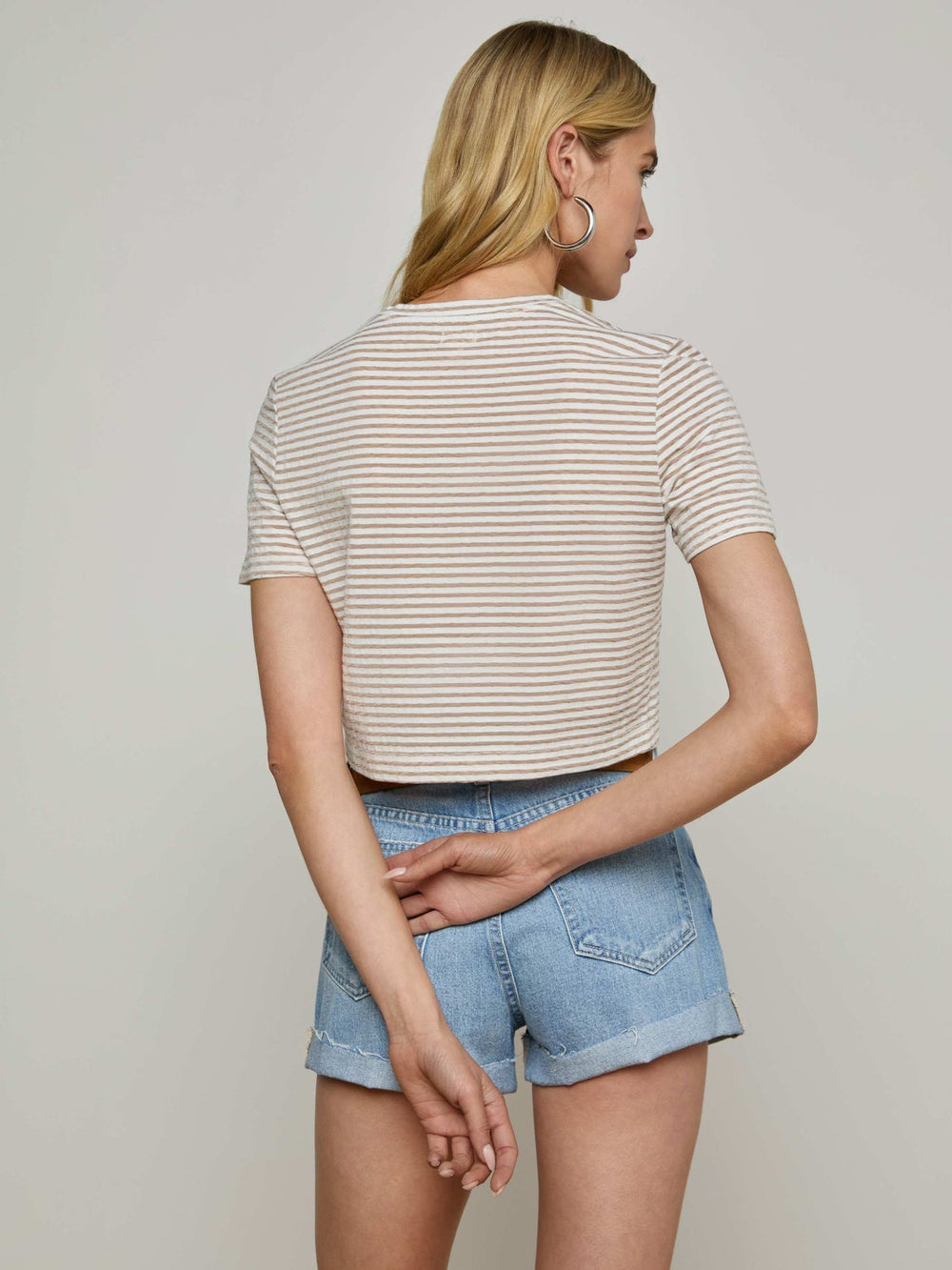 Donna Cropped Tee in White/Rye Stripe