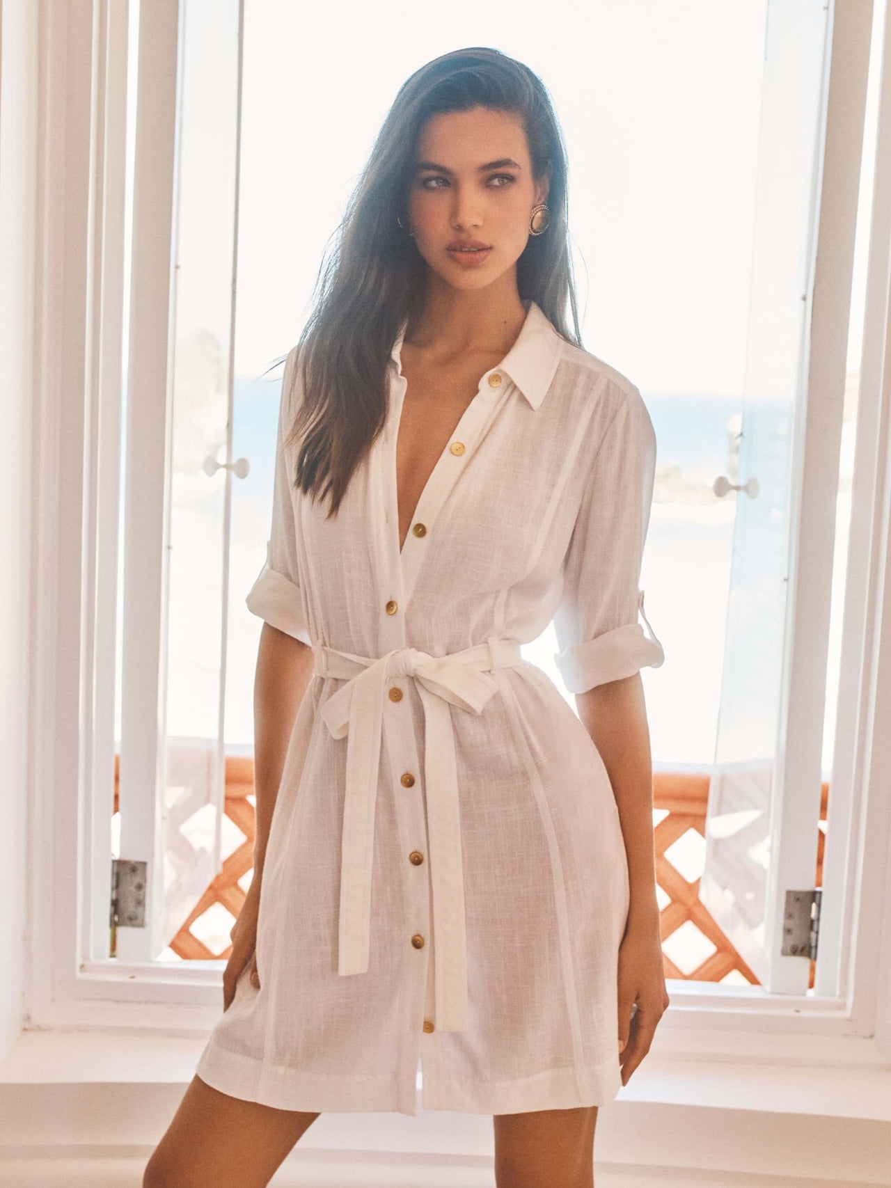 Kippa Linen-Blend Shirt Dress in White