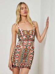 Inori Beaded Mini Dress in Coral Multi