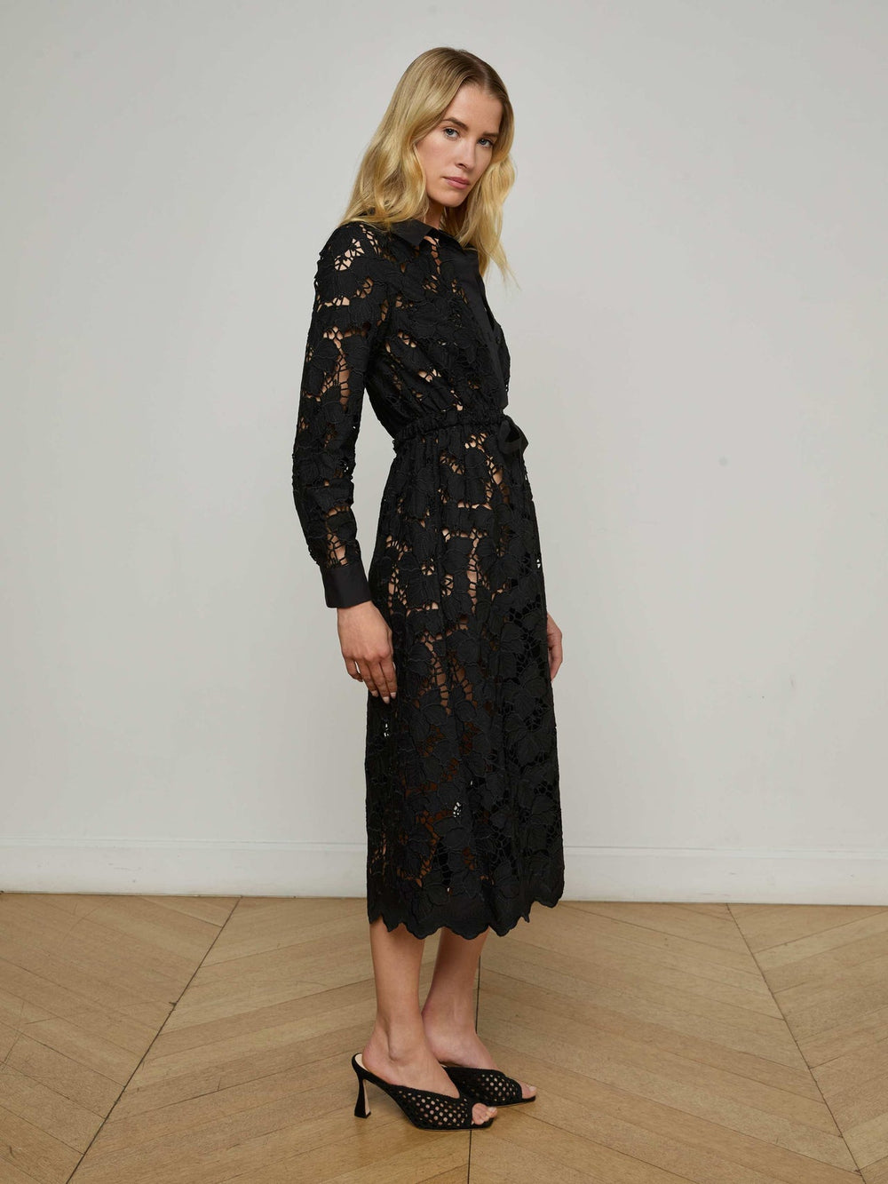 Emilio Lace Shirt Dress in Black