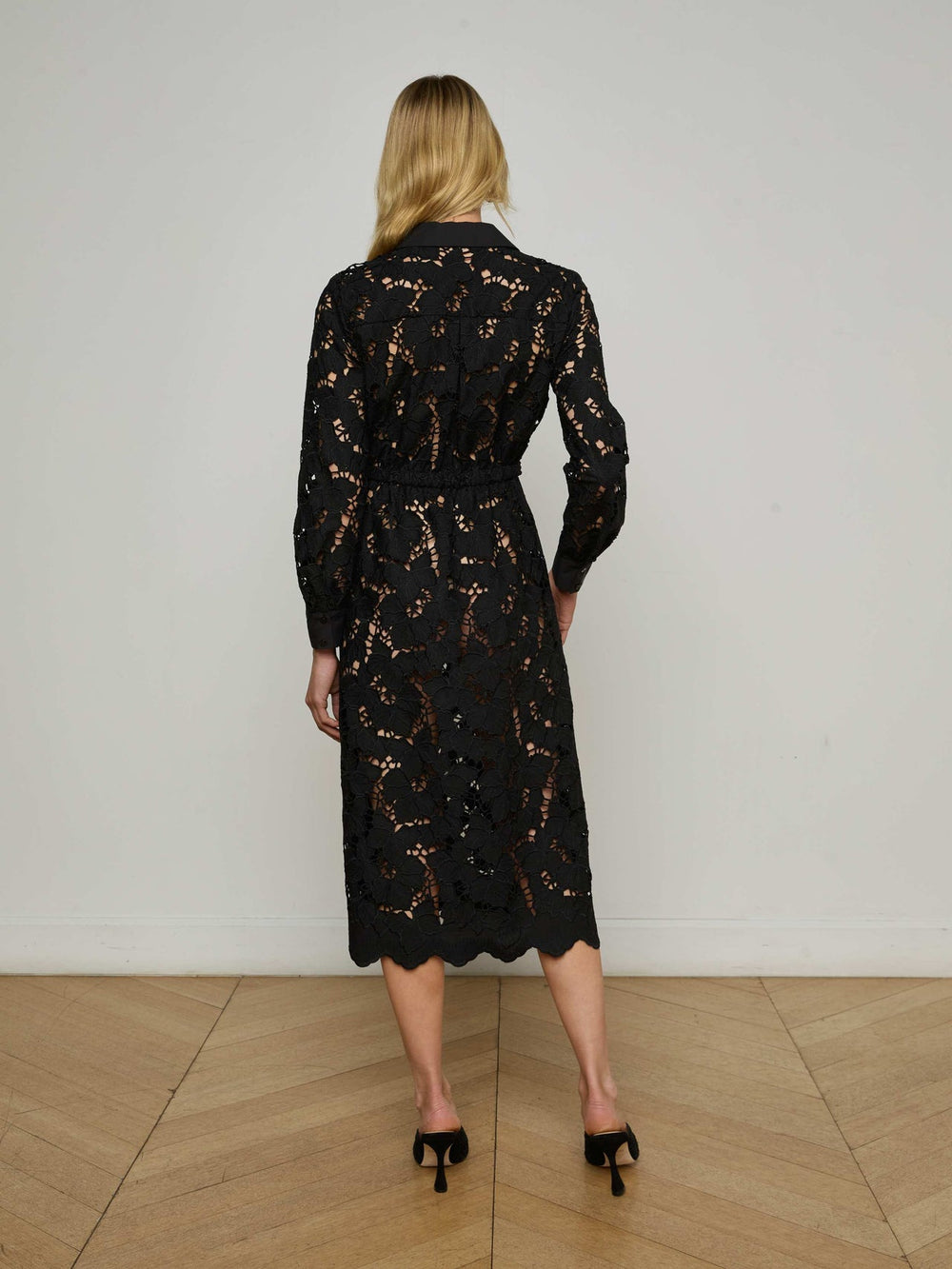 Emilio Lace Shirt Dress in Black