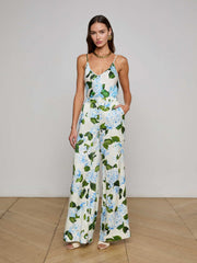 Pilar Pant in Ivory/Light Blue Large Hydrangea