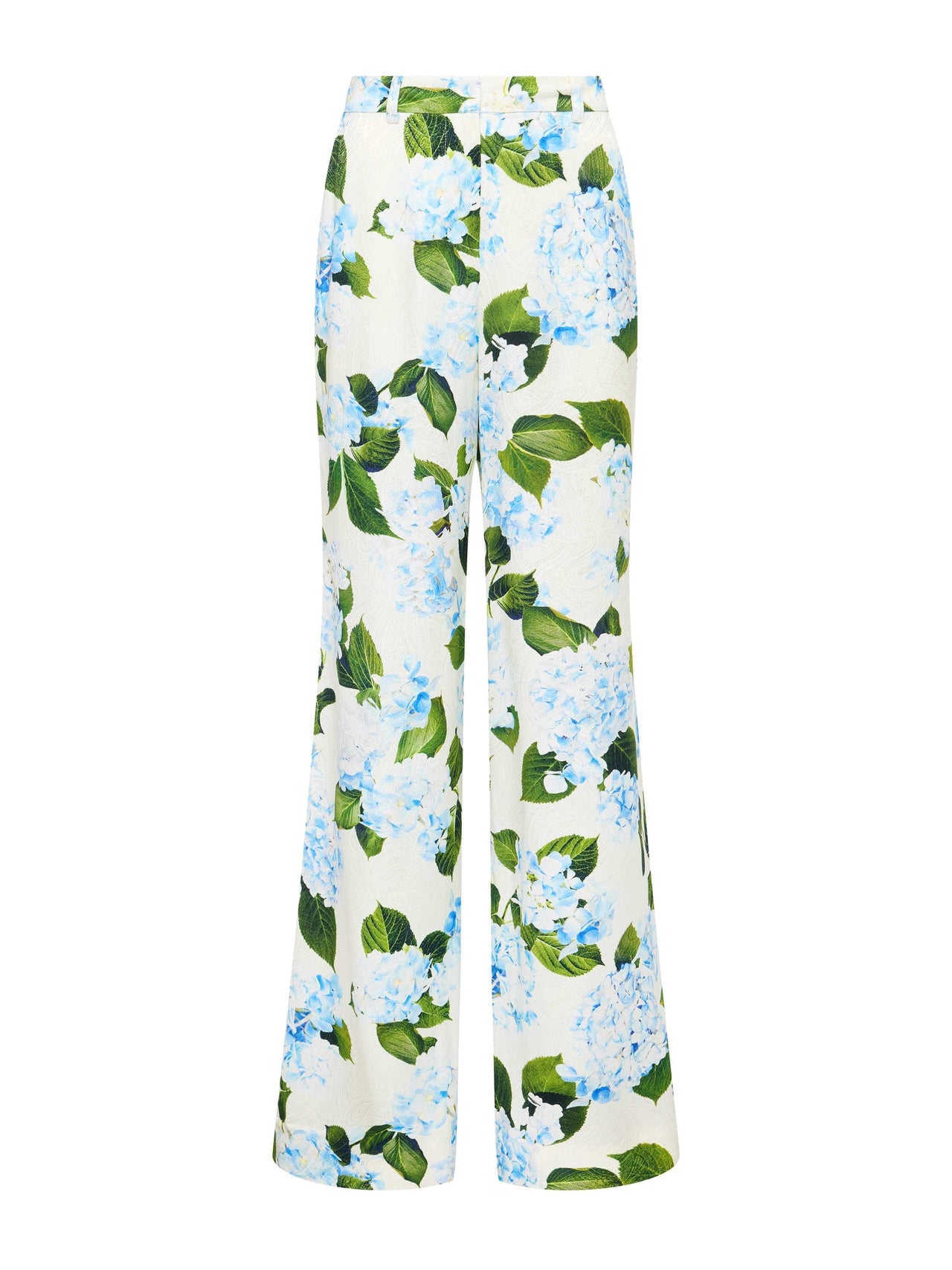 Pilar Pant in Ivory/Light Blue Large Hydrangea