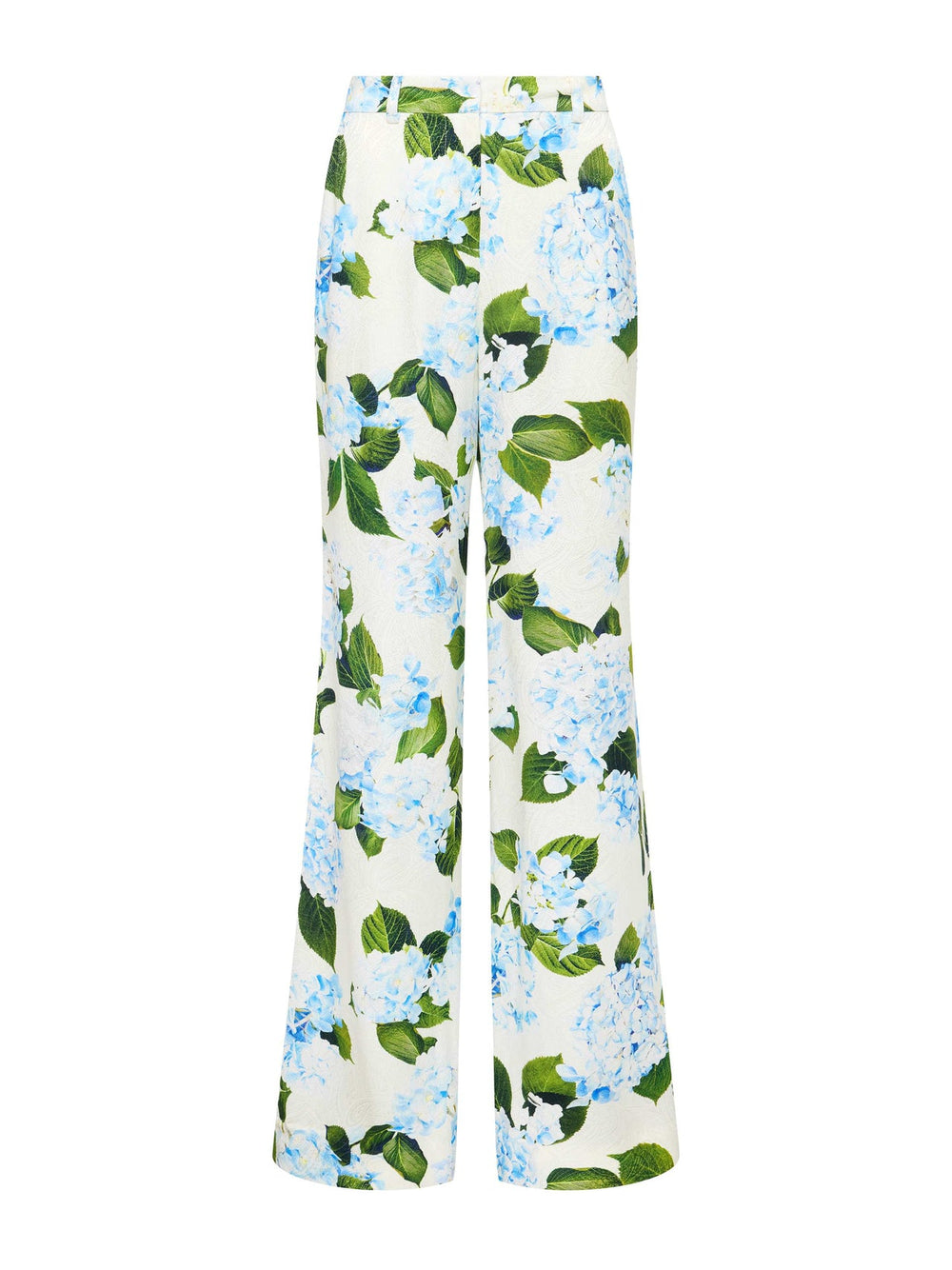 Pilar Pant in Ivory/Light Blue Large Hydrangea