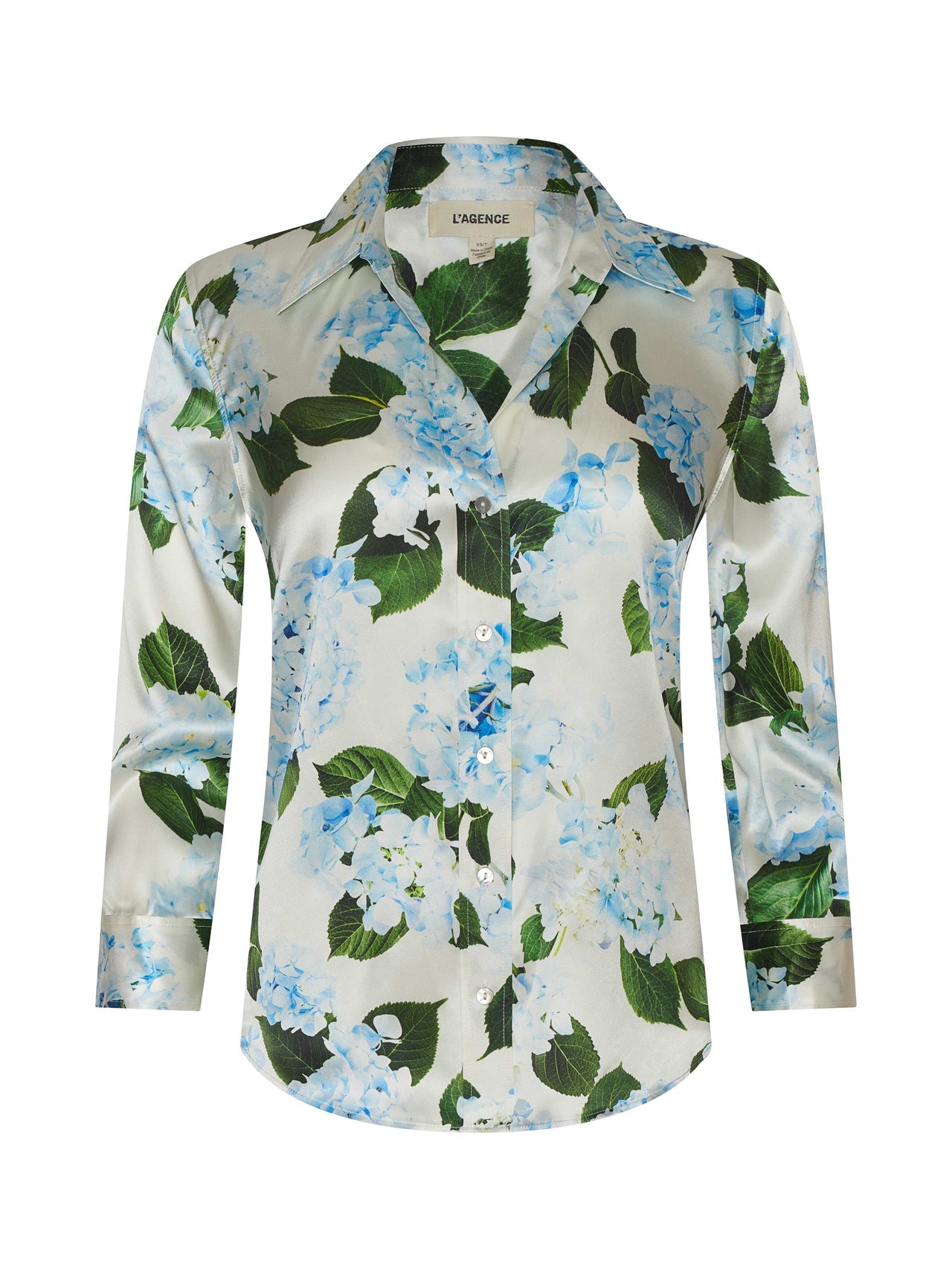 Dani Silk Blouse in Ivory/Light Blue Hydrangea