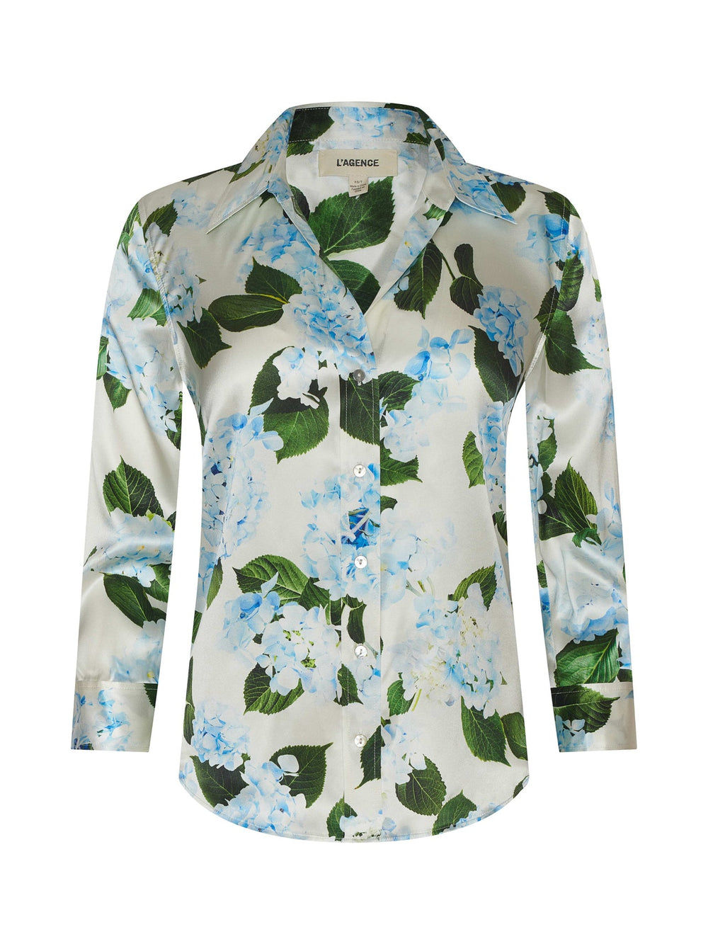 Dani Silk Blouse in Ivory/Light Blue Hydrangea