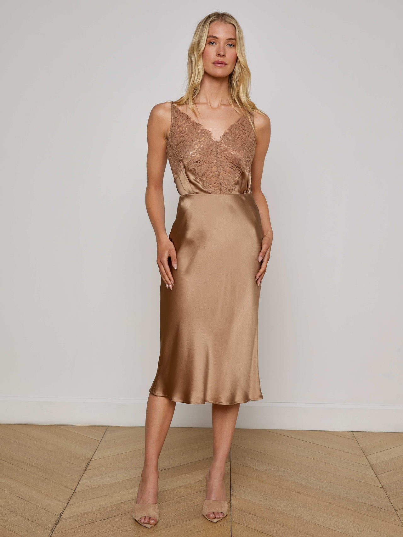 Perin Silk Midi Skirt in Dark Cappuccino