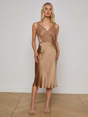 Perin Silk Midi Skirt in Dark Cappuccino