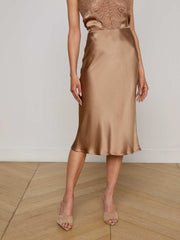 Perin Silk Midi Skirt in Dark Cappuccino