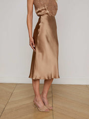 Perin Silk Midi Skirt in Dark Cappuccino