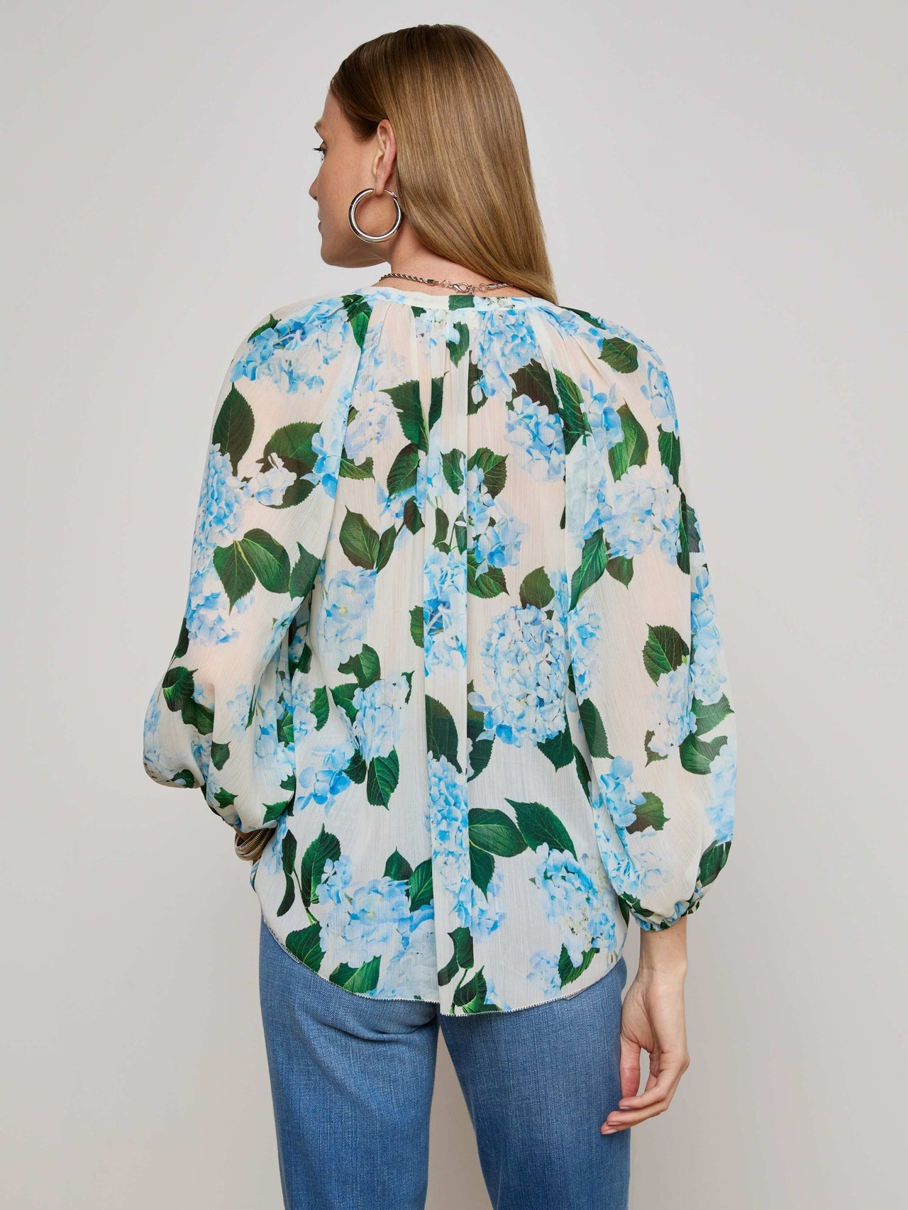 Teagan Blouse in Ivory/Light Blue Hydrangea