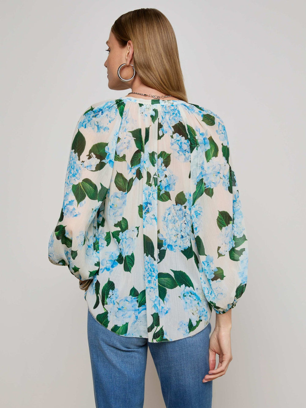 Teagan Blouse in Ivory/Light Blue Hydrangea
