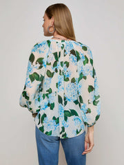 Teagan Blouse in Ivory/Light Blue Hydrangea
