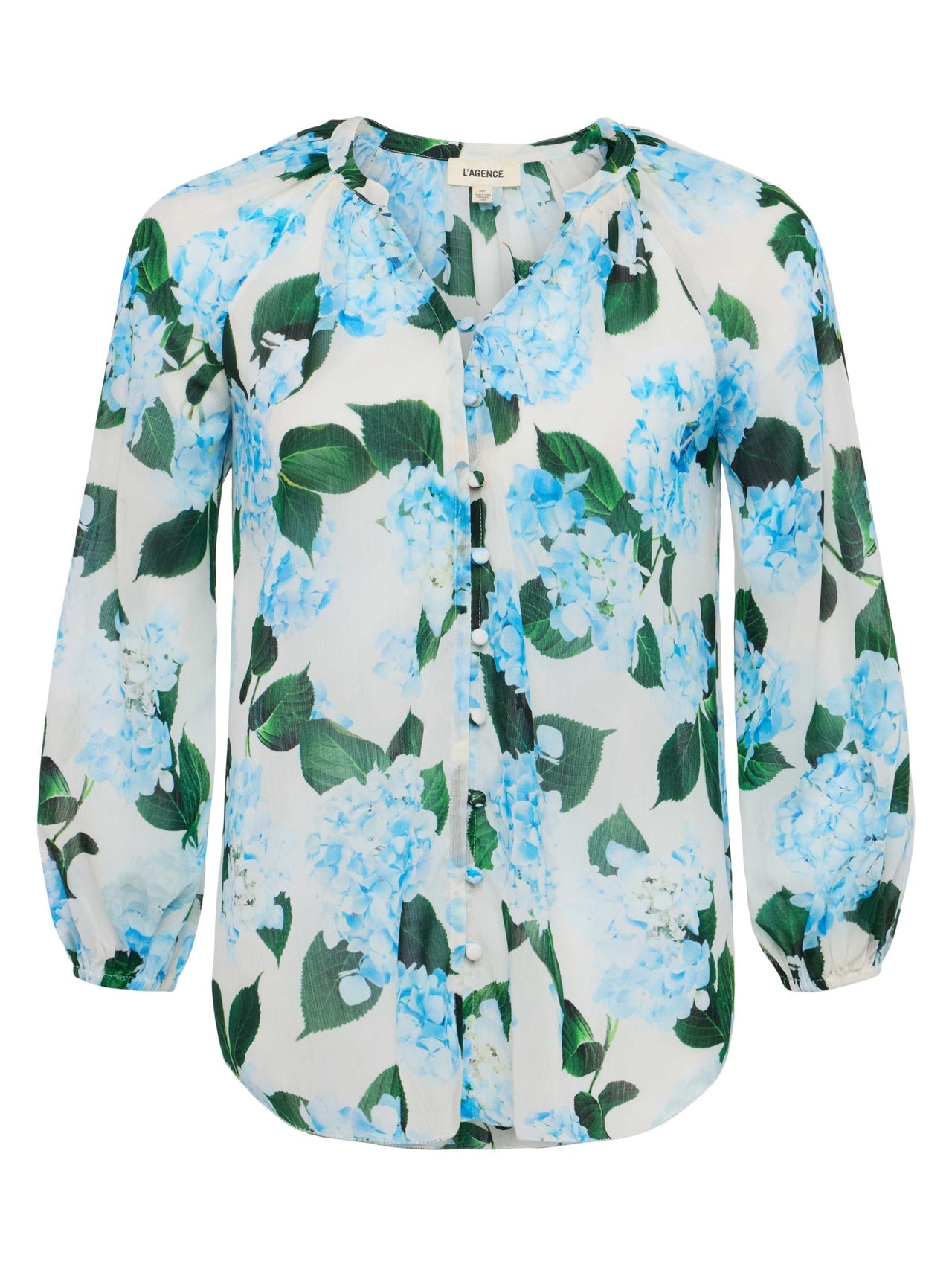 Teagan Blouse in Ivory/Light Blue Hydrangea