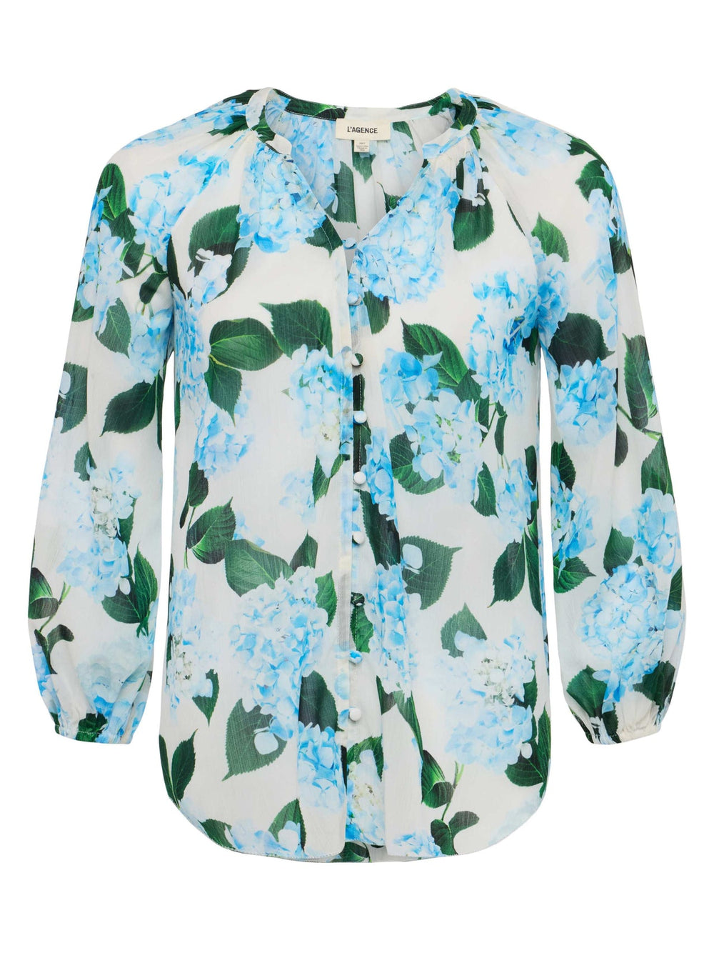 Teagan Blouse in Ivory/Light Blue Hydrangea