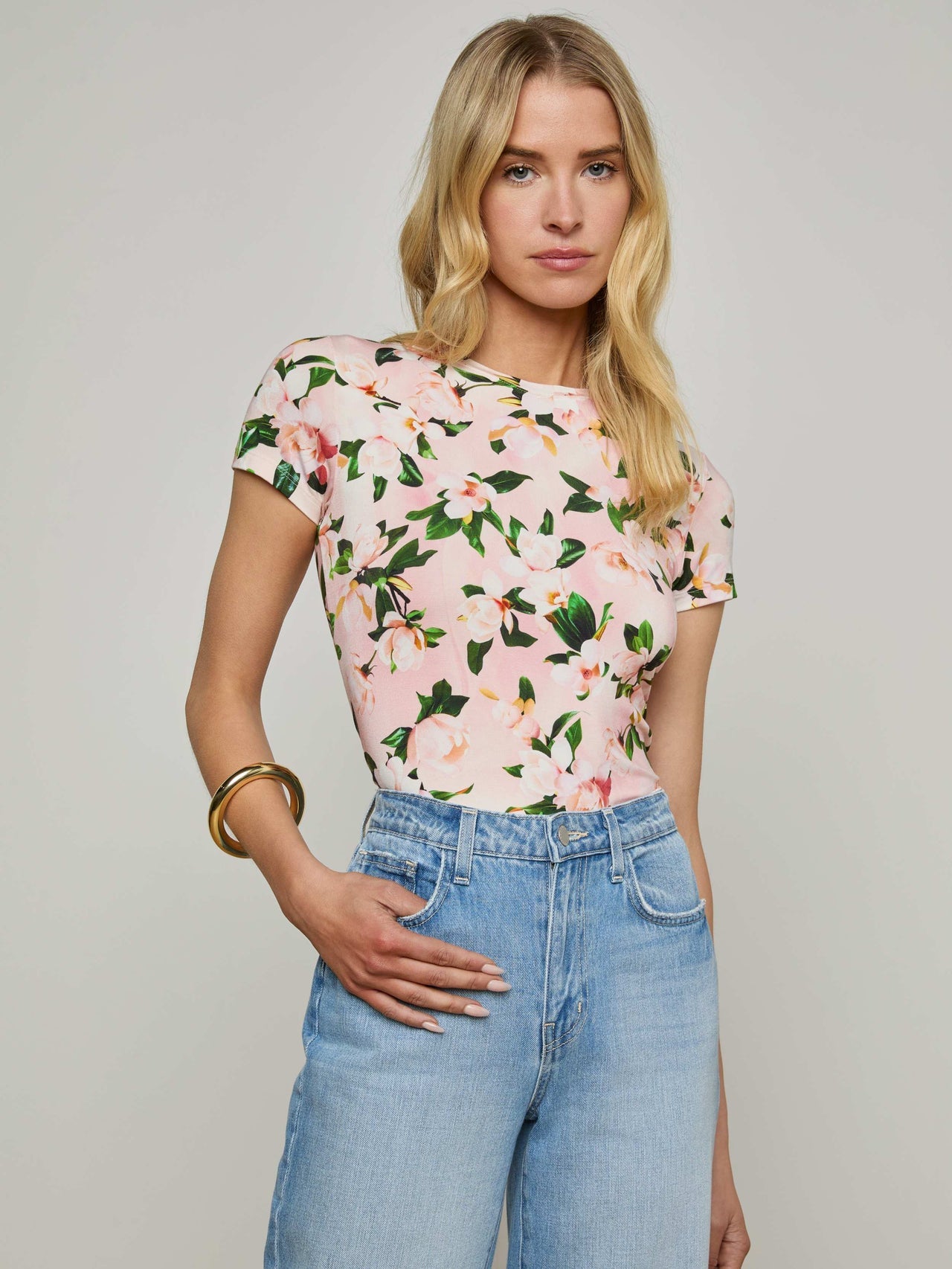 Ressi Fitted Tee in Pink Multi Magnolia Floral