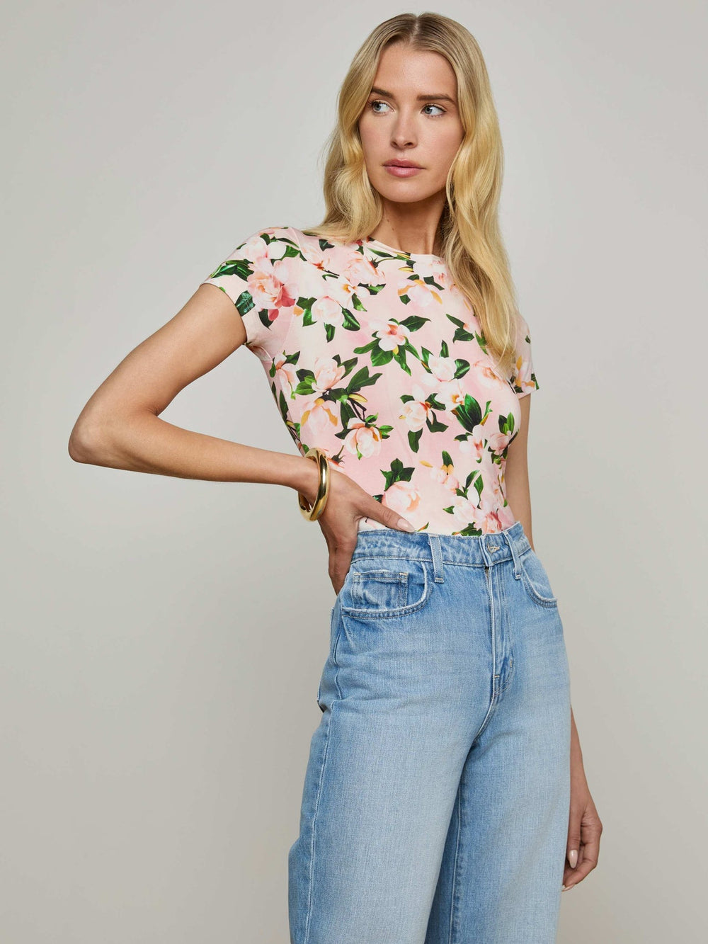 Ressi Fitted Tee in Pink Multi Magnolia Floral