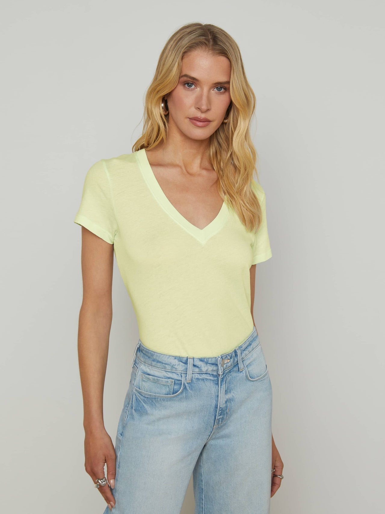 Becca Cotton V-Neck Tee in Pale Daffodil