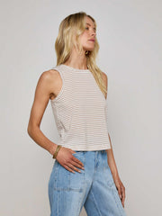 Mikaela Cotton Tank in White/Rye Stripe