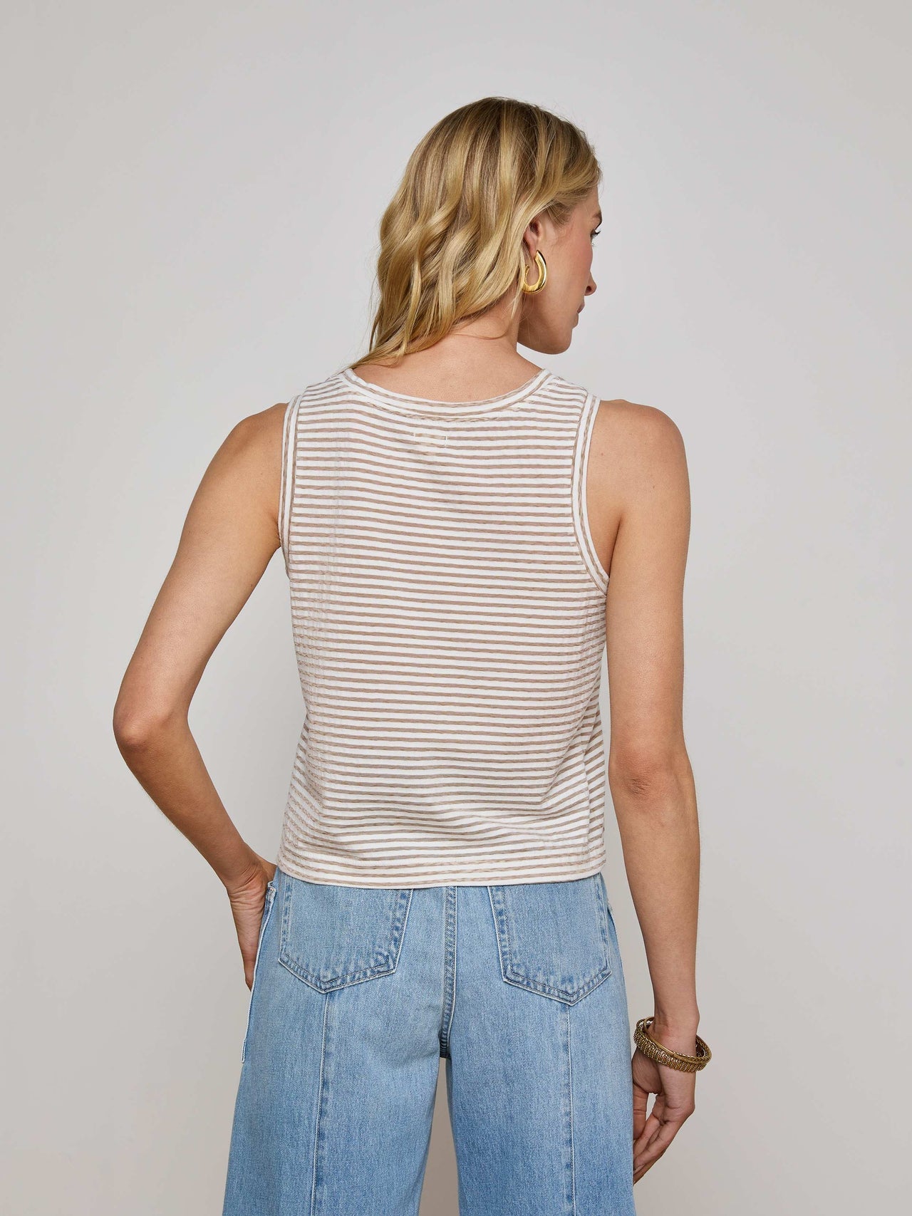 Mikaela Cotton Tank in White/Rye Stripe