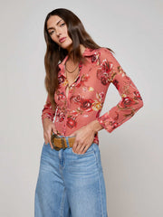 Indiana Mesh Blouse in Light Coral Multi Western Rose Print
