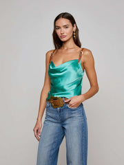 Lux Silk Buckle-Strap Camisole in Sage Lagoon