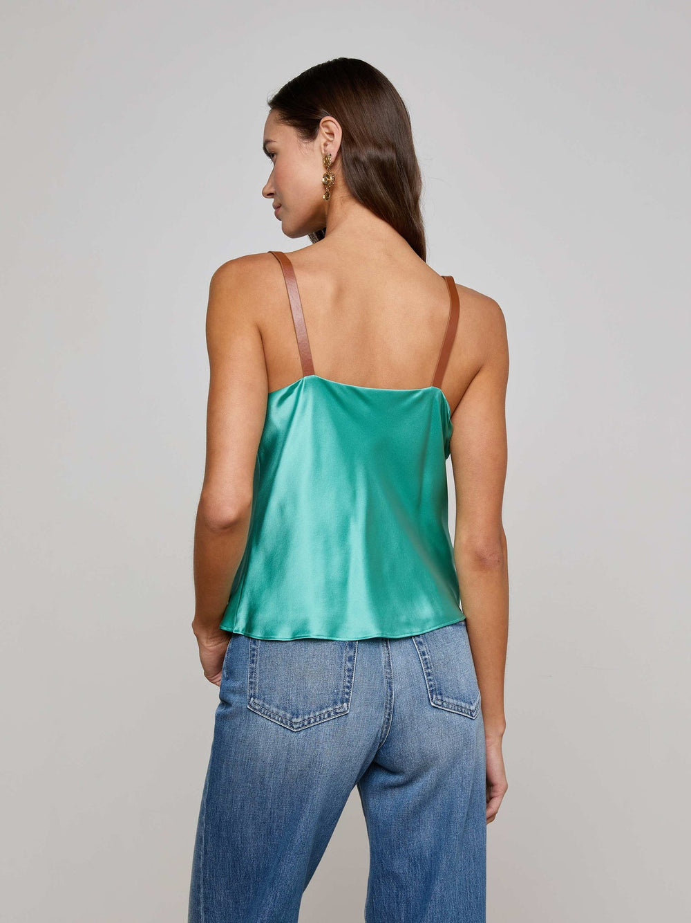 Lux Silk Buckle-Strap Camisole in Sage Lagoon