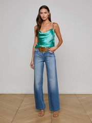 Lux Silk Buckle-Strap Camisole in Sage Lagoon