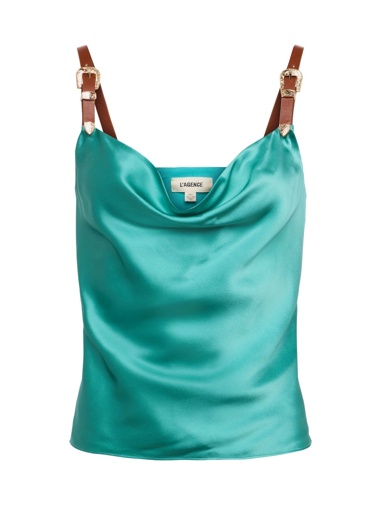 Lux Silk Buckle-Strap Camisole in Sage Lagoon