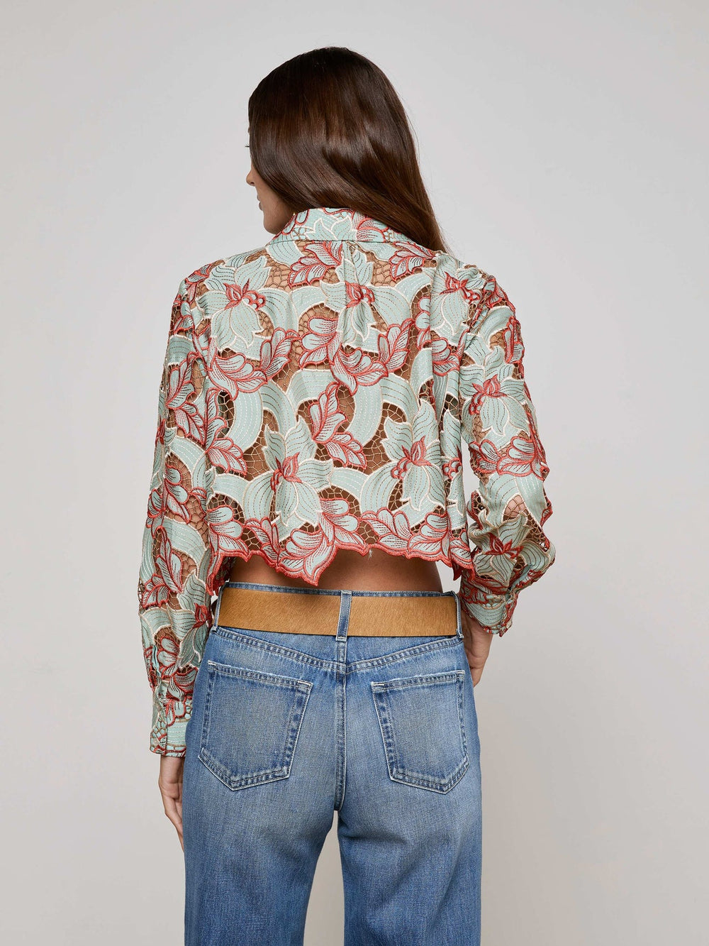 Akemi Cropped Lace Top in Multi Colored Eyelet