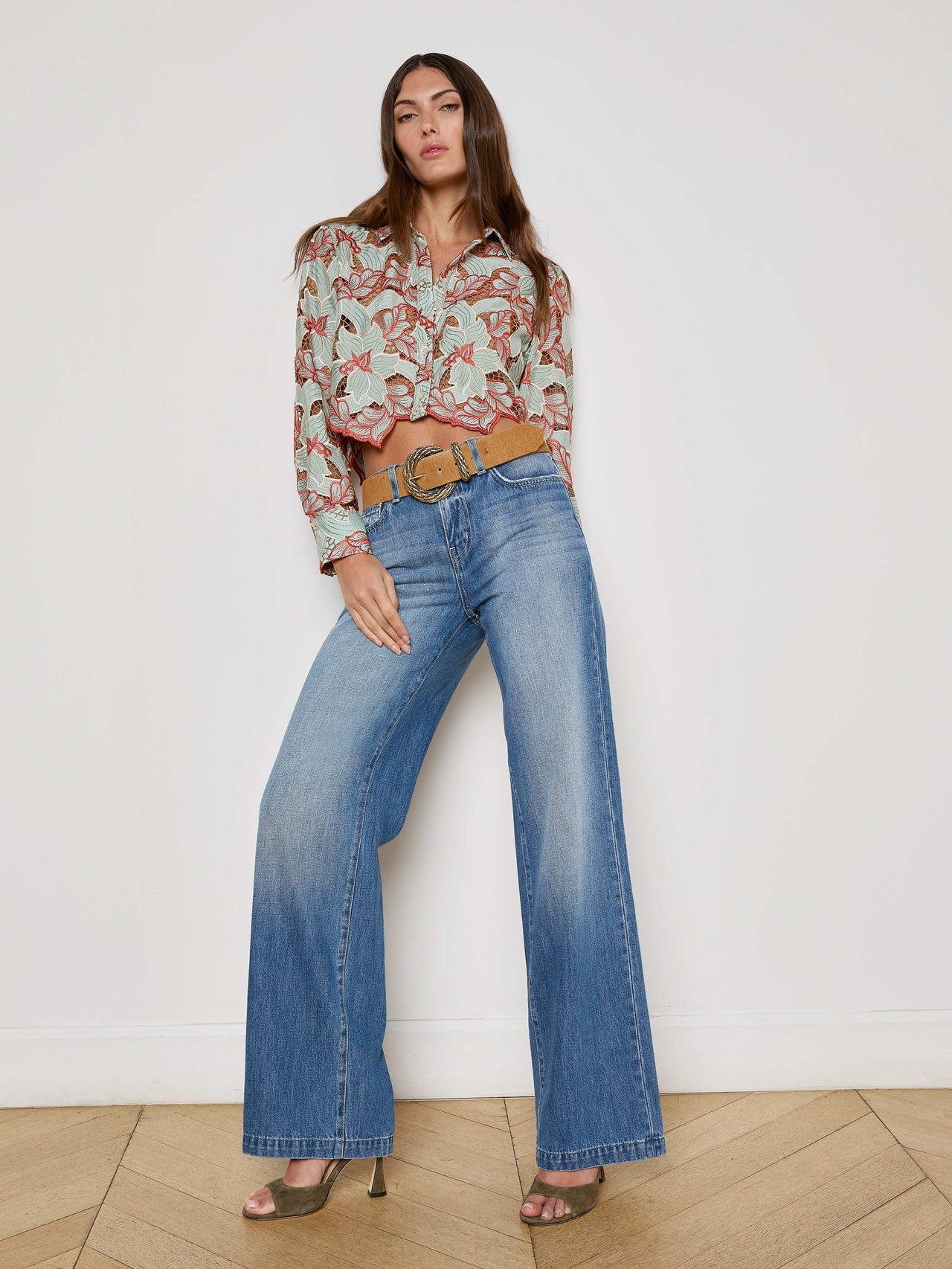 Akemi Cropped Lace Top in Multi Colored Eyelet