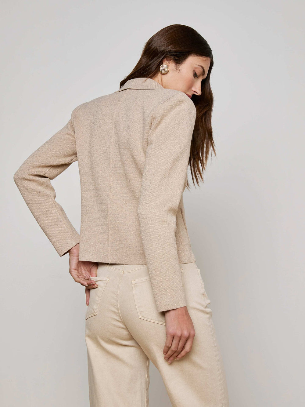 Sofia Knit Blazer in Pale Khaki/Gold