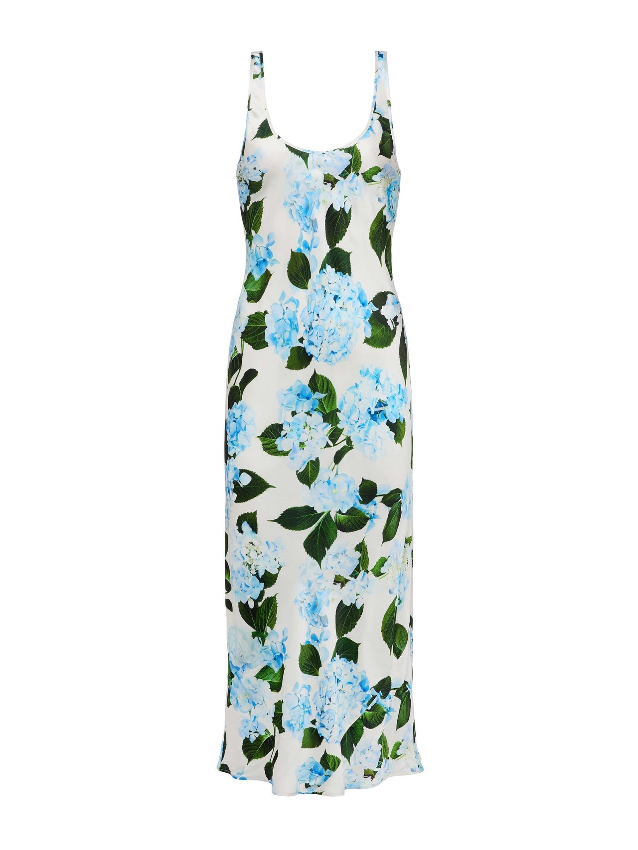 Akiya Satin Maxi Dress in Ivory/Light Blue Large Hydrangea