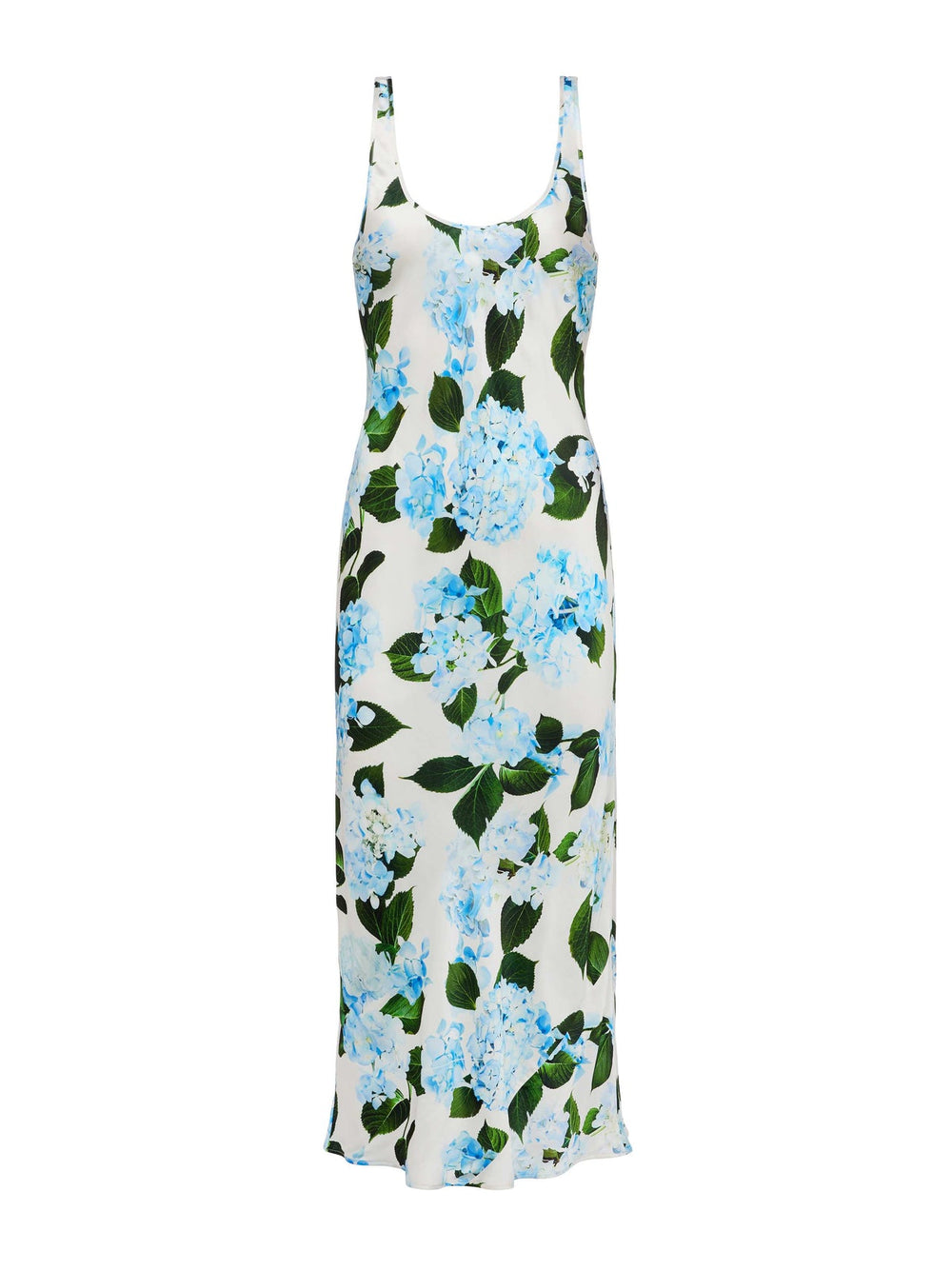 Akiya Satin Maxi Dress in Ivory/Light Blue Large Hydrangea
