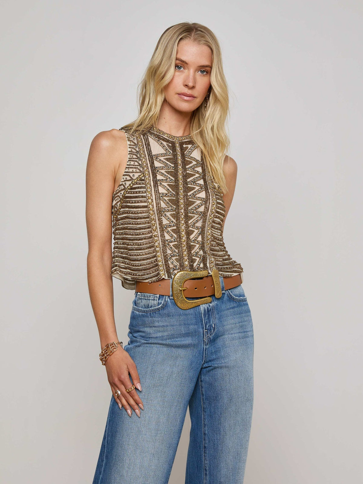 Kienna Embellished Tank in Parchment
