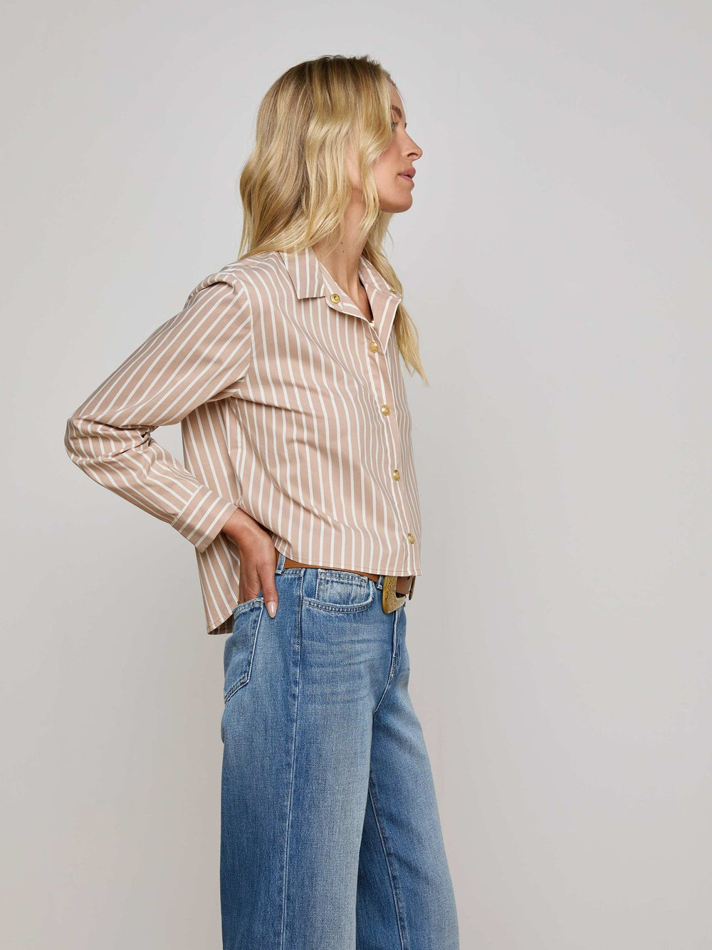 Cosette Shirt in Cappuccino/Ivory Uneven Stripe
