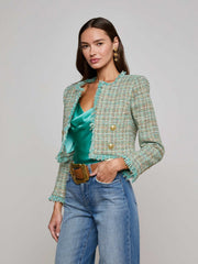 Clydie Cropped Tweed Jacket in Lagoon/Light Brown Tweed