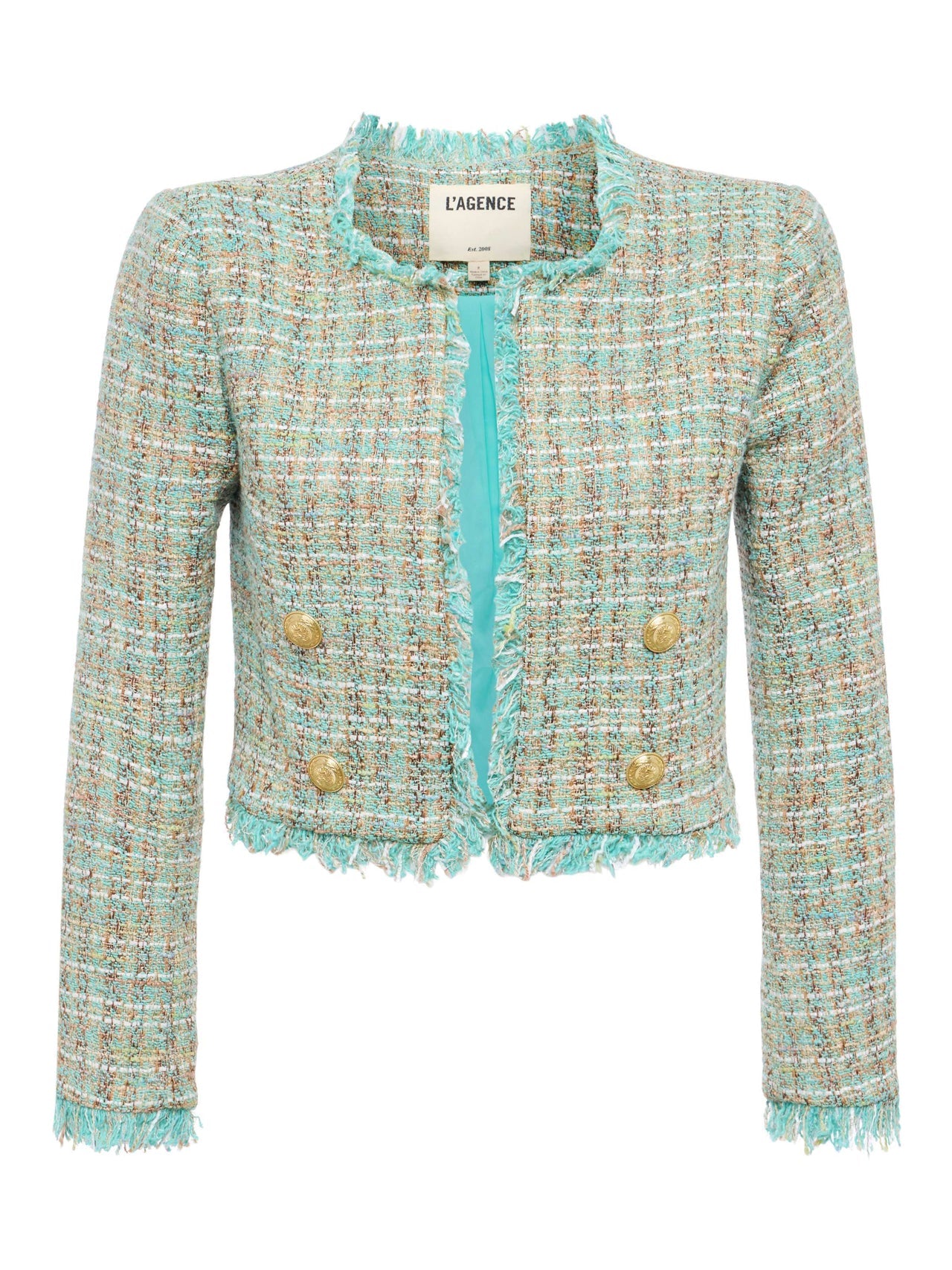 Clydie Cropped Tweed Jacket in Lagoon/Light Brown Tweed