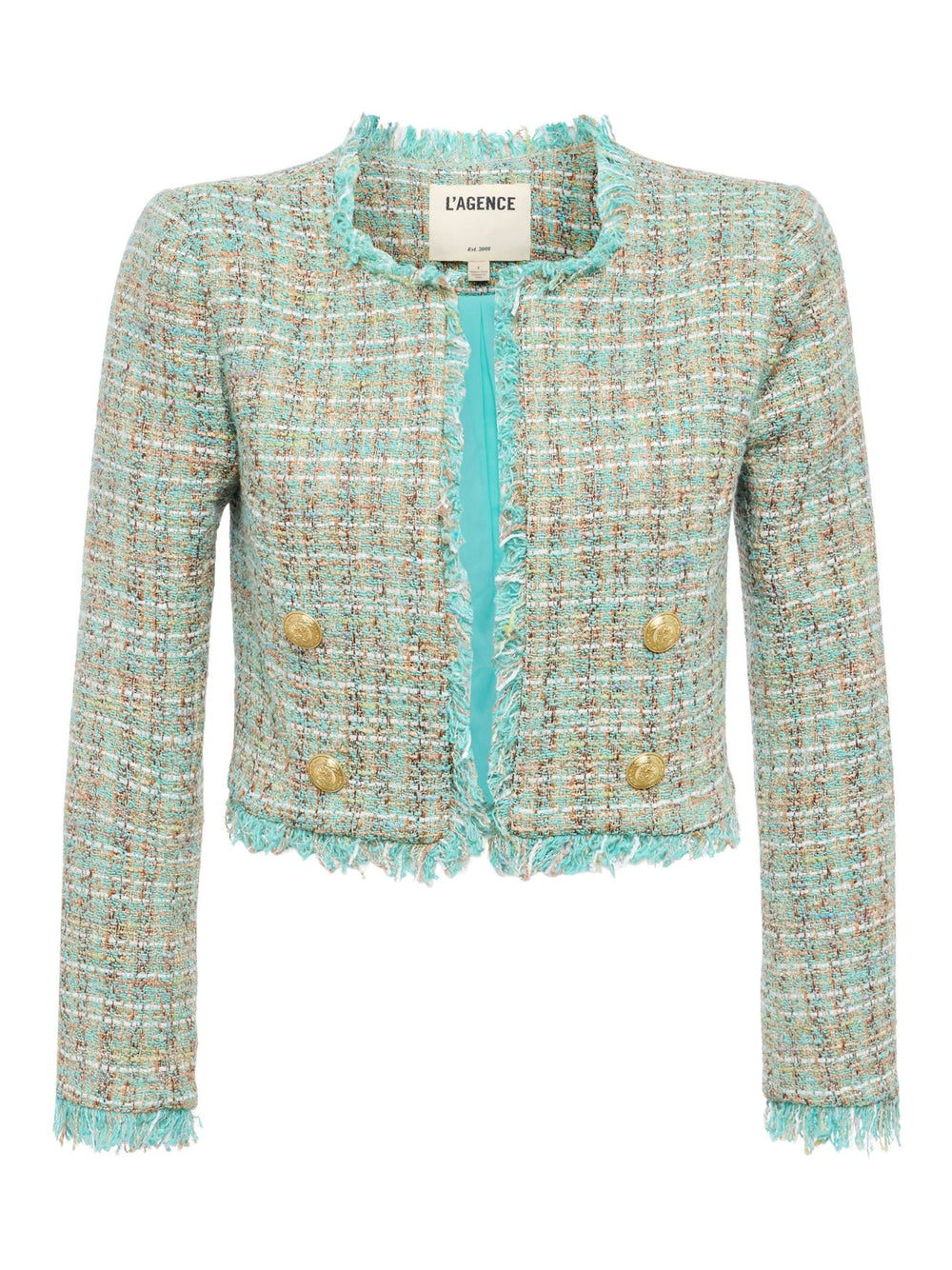 Clydie Cropped Tweed Jacket in Lagoon/Light Brown Tweed