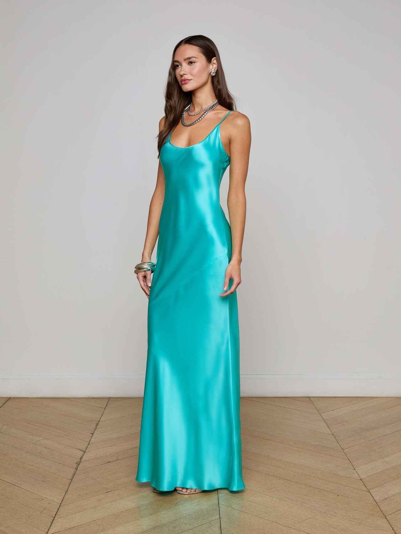 Charmaine Silk Gown in Lagoon
