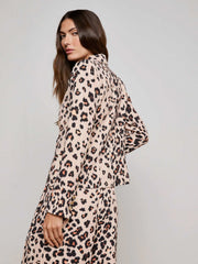Atmore Double-Breasted Blazer in Tan Multi Ikat Leopard