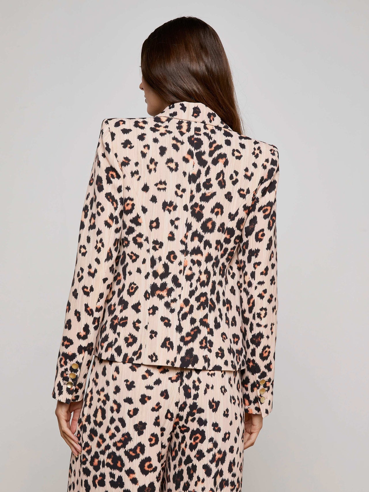 Atmore Double-Breasted Blazer in Tan Multi Ikat Leopard