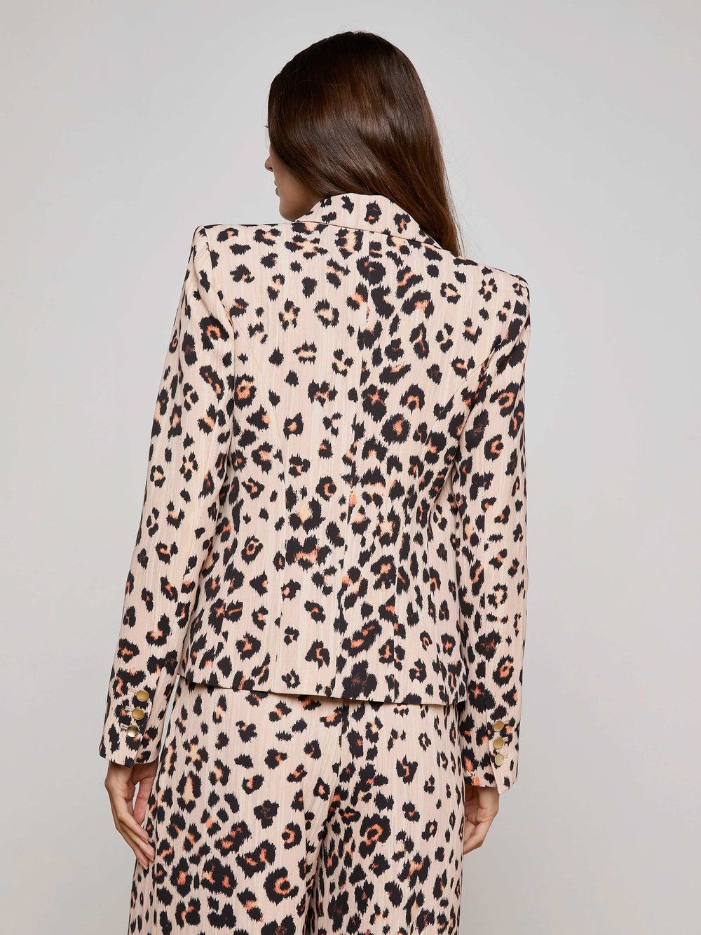Atmore Double-Breasted Blazer in Tan Multi Ikat Leopard