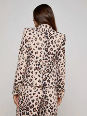 Atmore Double-Breasted Blazer in Tan Multi Ikat Leopard