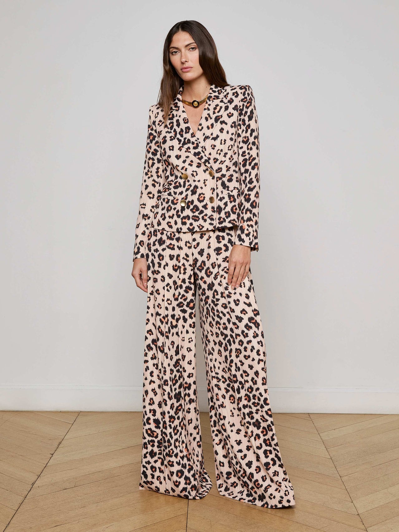 Atmore Double-Breasted Blazer in Tan Multi Ikat Leopard