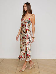Seridie Silk Slip Dress in Multi Butterfly Rose Newspaper